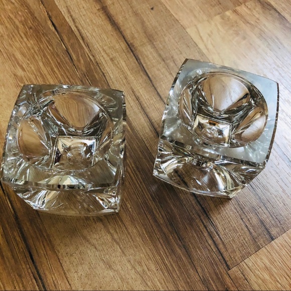 Square Crystal candle holder (2) 3” tall - Picture 2 of 6
